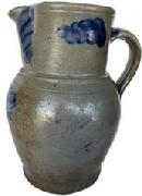 D153 Exceptional 19th century Baltimore, MD ovoid Stoneware Pitcher with beautiful cobalt floral decoration. Circa 1875. Measurements: 4 ½ diameter bottom x 8 ¾ tall 