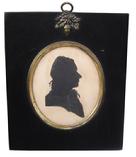 V364 silhouette profile of a Lady, circa 1840 from a private collection in Chestertown MD.. The silhouette appears to be painted and is in an original frame, with original convex glass.