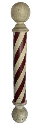 **SOLD** K1556 Folk Art carved wooden Barber Pole with original red and white painted surface.