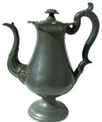 **SOLD** X148 Mid 19th century  Pewter   James Dixon & Sons Large Coffee Pot This large, panel-form pewter coffee pot has an -form wooden handle and finial. The pot is signed "James Dixon and Sons".  on bottom it is 12" tall