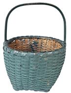 K80B Pennsylvania small sized hand woven berry basket bearing its wonderful original dark green painted surface. Single wrapped rim with tightly woven sides.