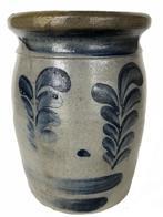 H985 Blue Pa Decorated Stoneware TABLE TOP BUTTER CHURN Circa 1860 Measurements are 9 ½ tall x 6 ½ wide 