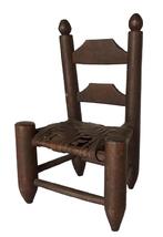 A355  19th century ladder back Doll Chair, with the original brown surface and original cane seat , carved nutmeg 14" tall x 9" wide x 6 1/2" deep