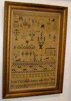 V40 Mid 19th century  Sampler from a private collection in New Jersey made by Alice Thibou ( Riches is deceitful beauty is uain but a Woman that feareth  the Lord, the shall be praife) 141/2" x 20 1/2"