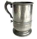 *SOLD* RM1524 Early 19th century Pewter Tankard with the initials "WSW" engraved on the side. Hallmarked inside on the bottom. Great condition with wonderful surface patina indicative of age. Measurements: 4 5/8" diameter (bottom) x 6 ¾ across at handle x 6 ½ tall