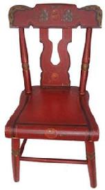 C396 Mid 19th century Pennslyvania paint decorated Child's plank bottom bootjack Chair with the original paint,