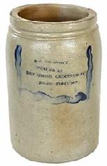 G928 Very rare and unusual Cambridge Maryland Crock S.E. LE COMPT Hills Point MD store advertising stoneware crock Rare Stoneware Jar with Cobalt Floral Decoration, Baltimore, MD origin, circa 1875 