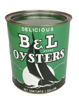 **SOLD** B114 One gallon B&L brand Oyster can with a 16 Oz tin. These cans are marked Princess Anne, MD distributors .Near mint condition!