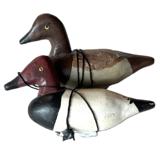 K1695B Pair of signed and dated miniature Canvasback decoys with realistic weights and staple on bottoms. Both are signed and dated on bottoms "S D 96". Each decoy measures approximately 2 3/4" long x 3/4" wide x 1 1/2" tall. 