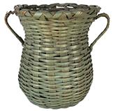 **SOLD** K80C Unique New England small sized Urn shaped handwoven splint basket boasting original green painted surface. Tightly woven with applied delicate handles and double wrapped rim. Excellent condition. Measurements: 3 3/4" top diameter x 4 1/2" tall    