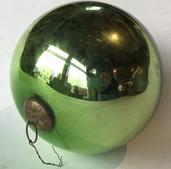 E515 Beautiful antique Kugel greem Metallic Mercury Glass Ball Ornament with original German Cap. Some discoloration, as shown, but no chips or cracks. 