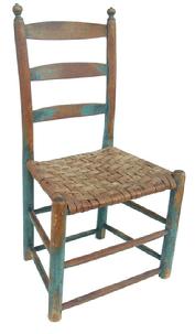 **SOLD** K822 Ladder Back  Pennsylvania early 19th century Child's Chair with original blue paint. Triple ladder,with great turned finials The Chair still retains it's original seat circa 1820 