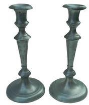 X300 Pair of 19th century pewter  candlestick Unmarked. With  removeable drip tray,  In very good overall condition   10" tall