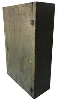 *SOLD* D318 Late 19th century single door Hanging Cupboard, in the original green paint, all squard head nail construction,  all natural patina inside