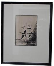 B87 Pin and ink Roland H. Clark was an artist, author, and sportsman who was particularly well known for his etchings of game birds, such as ducks, geese, woodcock