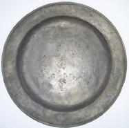 **SOLD** U165 Early 19th century Large Pewter Charger with marking A.G. on the back   18"