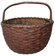 **SOLD** P186 Virginia gathering Basket with the original dark red painted, single wrapped rim, steamed and bent handle 