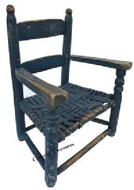 D238 Early 19th century Pennslyvania ladder back Youth Chair repainted in 1887 with blue, gray and mustard the original color is bittersweet, still retains it original seat, circa 1820