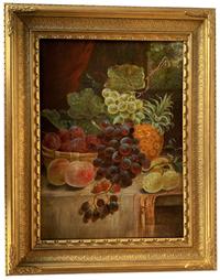 F476 Late 19th century oil on canvas still life of fruit painting. Signed by Artist W. Tudor. The painting is in excellent vintage condition. Artist signature lower right corner. In its original giltwood frame.  The oil / canvas framed 16 ½ wide X 20 3/4"