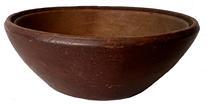 **SOLD** RM1338 Diminutive red painted wooden bowl with slightly raised foot and defined inner lip around top.