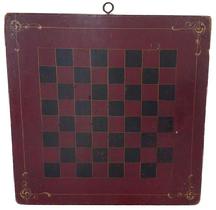 A24 19th century painted checkerboard,painted on one board  retaining its original red and black checker design old dry  surface with yellow pin striping, in each corner and a single strip around all four sides and high lighting each checker box  18" x 18".