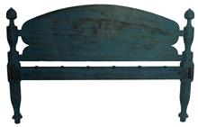 V271  Early 19th century original blue painted Rope Bed, with acron turned post, circa 1820 1830 52 1/2" wide x 76" long x 35" tall