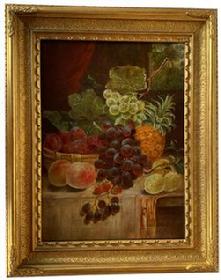 F476 Late 19th century oil on canvas still life of fruit painting.signed by Artist W. Tudor The painting is in excellent vintage condition. Artist signature lower right corner. In it's original giltwood frame. 