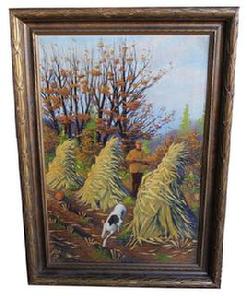 B11 Early 20th century painting of Hunting Scene in the Fall, oil on canvas in original frame circa 1920 