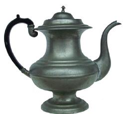 **SOLD** Z72 19th century American Pewter Teapot   Touch mark for Hiram Yale & Co., Wallingford, Connecticut (ca. 1824-1835). Jacobs #296  has acorn finial, teapot