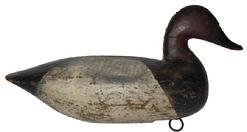 D101 Early Canvasback drake decoy by Ira Hudson (1876-1949), Chincoteague Island, VA. tack eyes, old workinking paint . 