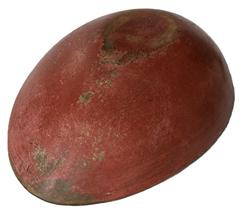 K1555 Oval Trencher with slightly shaped ends in original red painted surface. Constructed from a single piece of wood. The interior of the bowl is nice and clean with chop marks and a great old natural patina. Measurements:  24 ¼ long x 13 ¾ wide. The sides/ends are 4  4 ½ tall, depending where measured. 