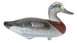 **SOLD** K1617 Wigeon Duck Decoy signed and dated R. Madison Mitchell 1966 on bottom. Great original surface with evidence of being shot over. Original weight, staple and ring remain intact. R. Madison Mitchell (1901-1993) was from Havre de Grace, Maryland.   