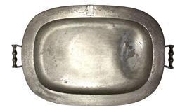 **SOLD** G109 18th century large antique pewter warming platter . a hinged lid for filling and draining the warm water. The bottom is marked  G109 18th century large antique pewter warming platter . a hinged lid for filling and draining the warm water. The bottom is marked