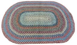 X504 19th century hand made braided Rug, with wonderful colorsof blue, red, white good condition 42 1/2" x 61 1/2"