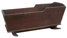 Y150 19th century Eastern Shore Maryland Cradle with the original red paint, dated 1860,the wood is pine, nail construction all original