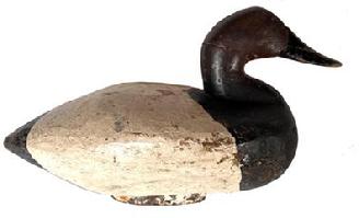 **SOLD** H163 Canvasback Decoy attributed to James/Frank Cockey - re-painted. Original iron keel in tact.