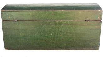 Y10 Mid 19th century  Dome Top Box in Dark Green Paint  dovetailed case dome top Doucement Box  in the original  green paint,  circa 1850,