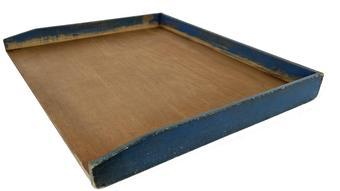 **SOLD** J367 Mid to late 19th century noodle board / dough board bearing beautiful original blue painted surface on the gallery as well as the bottom. Great wear and natural patina to the work surface of the board. These boards were used for multiple purposes serving as a kitchen counter for rolling out dough.