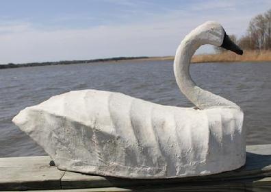 **SOLD** B205 Mid 20th century rare Virginia oversized canvas Swan, one of five made, made by Harrell Grimstead, owner of Bay Heaven in Virginia Beach, he was a well know hunting guide, one of the most knowledgeable people on Back Bay Virginia Decoys.