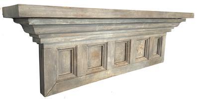 G759 Early 19th century Pennsylvania beautiful original gray painted Wall Shelf. Classic lines with nice applied molding underneath the top and five molded panels with alternating wood grain within each section to add visual appeal. All square head nail construction. White pine wood.