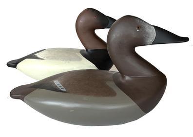 H436 Pair Leonard Lipham (Cecil County, Maryland) Charles Nelson Barnard-style Canvasback Duck Decoys  Signed on bottom Leonard N. Lipham 5-1-2001.