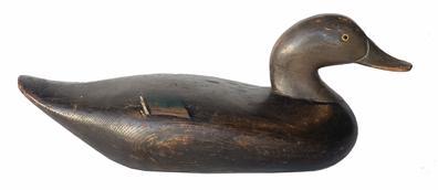 RM1341 Madison Mitchell Black Duck Decoy - signed and dated on bottom 1947. Original scratch painting. 