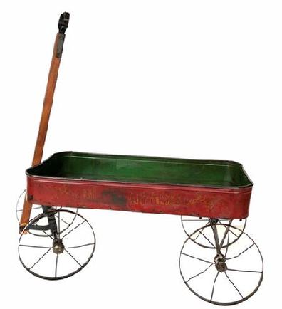 M785 Child's ( Blue Grass) toy wagon with the original red paint  and decoration, Found in Va.