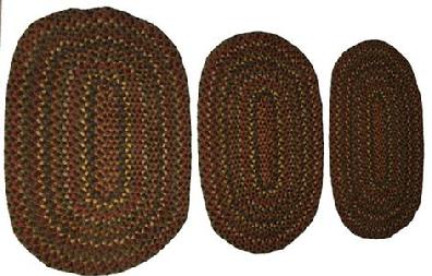 **SOLD** D255  All hand made braided rugs a matching set of three, great colors and condition