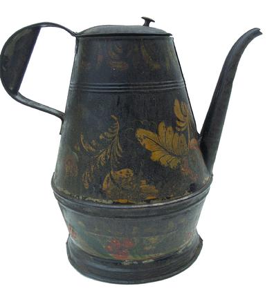 W359 Late 18th century painted and decorated Toleware Coffee Po