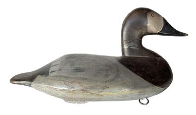 **SOLD** RM1514 Canvasback Hen decoy attributed to Wally Algard (16 Aug 18837 May 1959) from Cecil County Maryland. Original weight, ring and staple intact on bottom.