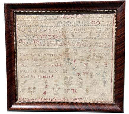 H443 Antique needlework sampler signed Mary Ann Bailey