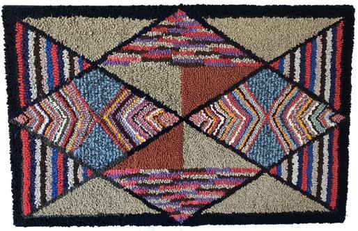 D451 Late 19th century  Pennsylvania geometric hooked rug, , with variegated diamonds and triangles, professionally mount and ready for hanging in outstanding condition