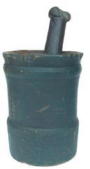 Y164 Early 19th century. New England origin, Great painted Mortar and Pestle of early blue. Old age crack from dryness. Mortar 