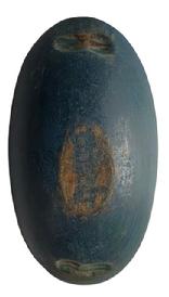 L329 19th century snall  hand hewn solid wooden Trencher retaining its beautiful dark blue painted surface with natural patina interior. Notched handles on each end and slice/chop marks on the interior. There is evidence of a very early glued repair to one end, which does not affect the integrity of the bowl in any way. Circa 1850s. Measurements: 17 &frac12;� long x 9 &frac12;� wide x 2 &frac14;� deep. 